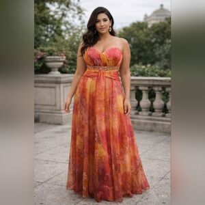 Tony Bowls Paris | Gorgeous Gown in Pinks and Oranges Size 16